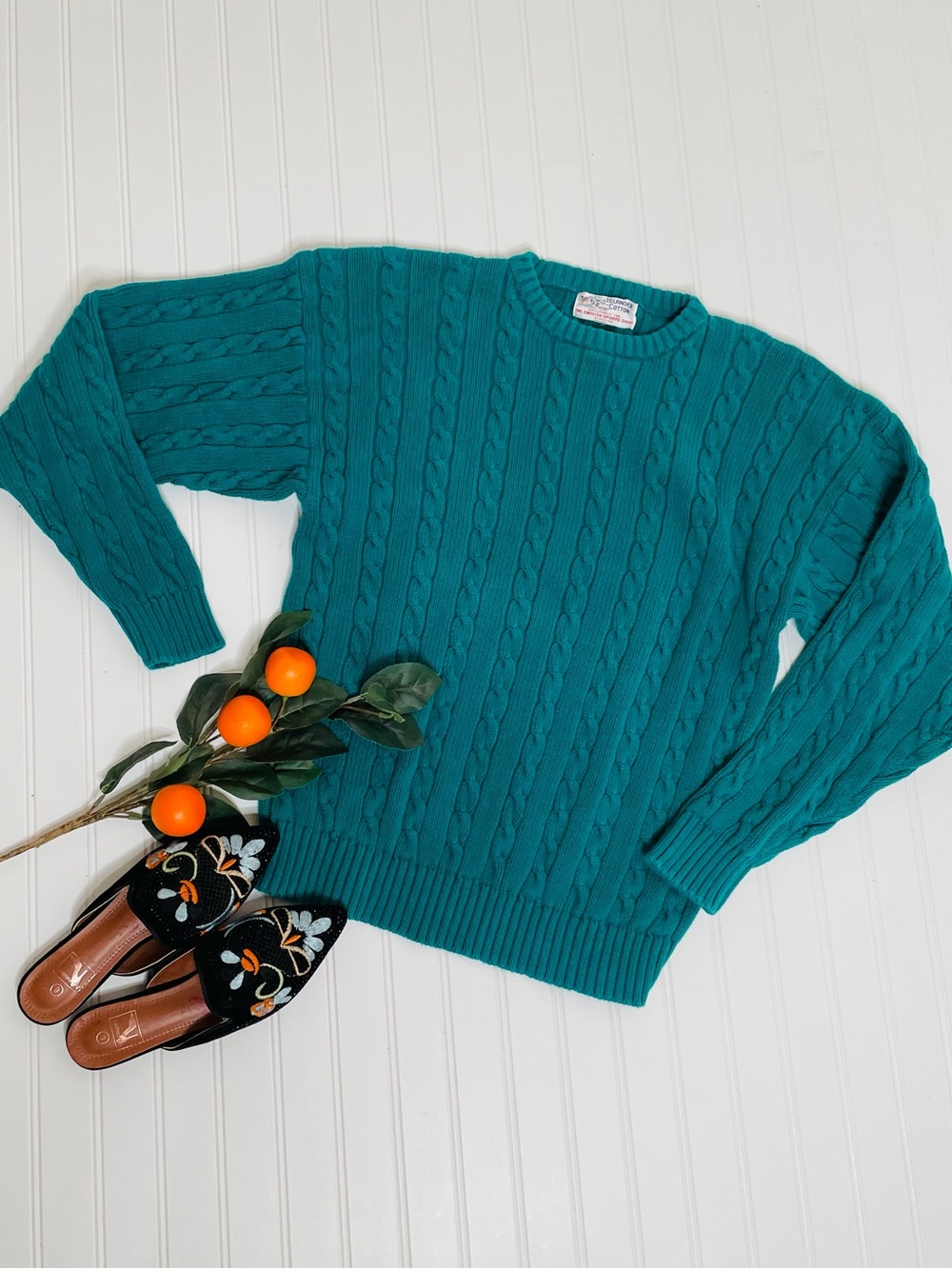 Vintage Islander Cotton English Sports Shop Cable Knit Sweater
